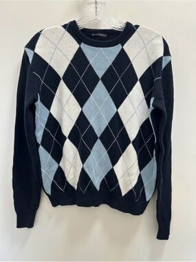 Brandy Melville Navy Blue, Light Blue & White Argyle Sweater